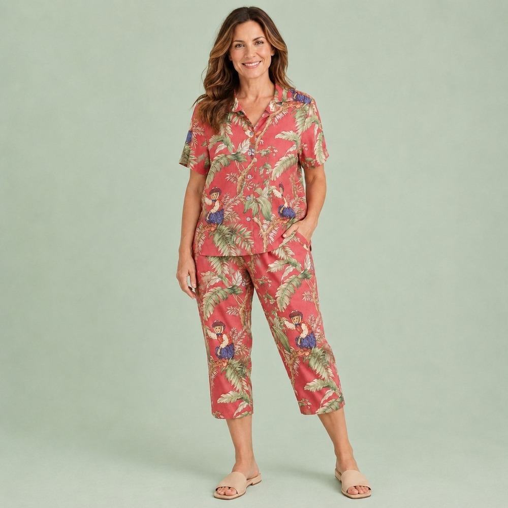 Citi Dress Salmon Cabana Co-Ord Set Women's 8 Medium Tropical Coastal Retro VTG
